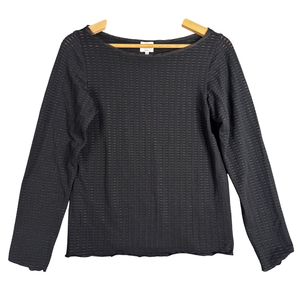 Armani Collezioni Womens Black Textured Sheer Stripe‎ Boat Neck Top Size 10